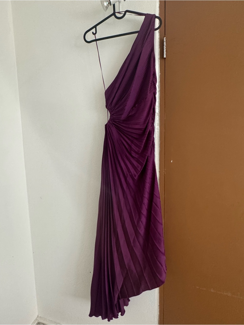 Mango One-Shoulder Plum Asymmetrical Pleated Dress